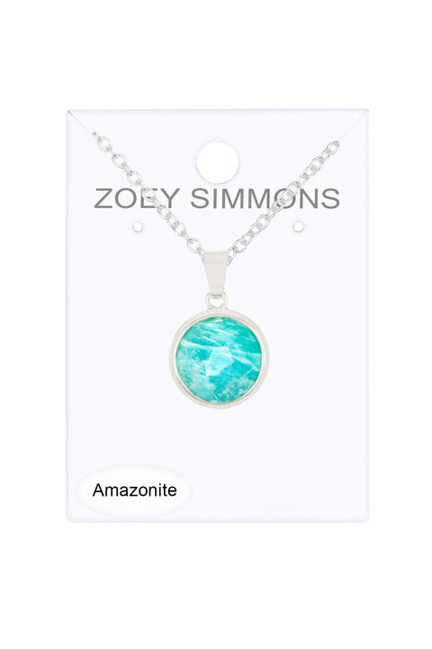 Amazonite Round Pendant Necklace - SF