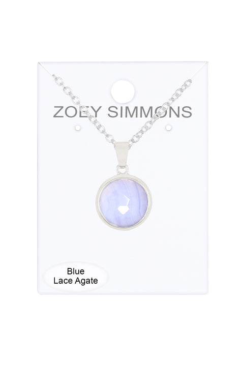 Blue Lace Agate Round Necklace - SF