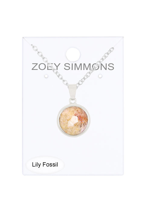 Lily Fossil Round Pendant Necklace - SF