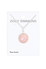 Rose Quartz Round Pendant Necklace - SF