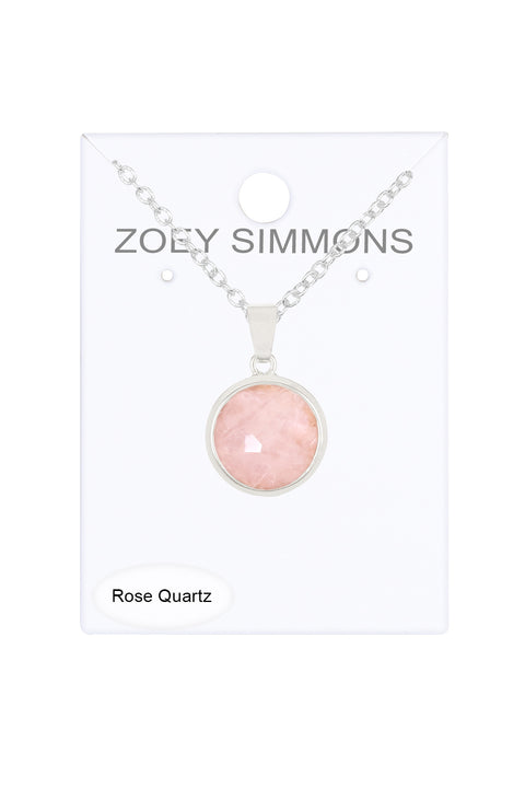 Rose Quartz Round Pendant Necklace - SF