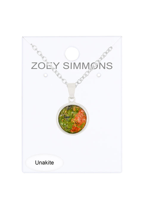 Unakite Round Pendant Necklace - SF