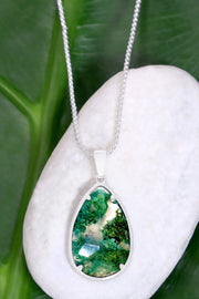 Moss Agate Pear Cut Pendant Necklace - SF