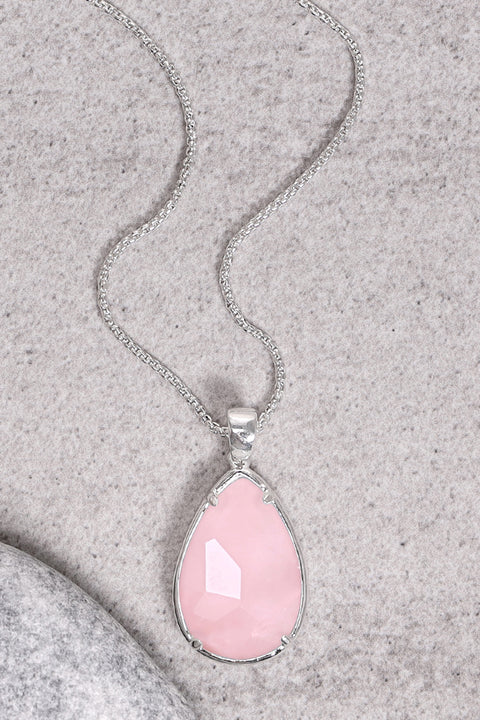Rose Quartz Pear Cut Pendant Necklace - SF