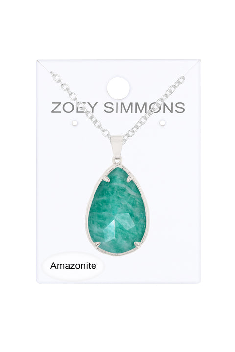 Amazonite Pear Cut Pendant Necklace - SF