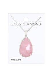 Rose Quartz Pear Cut Pendant Necklace - SF