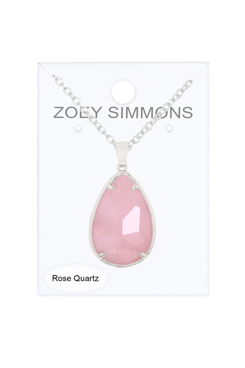 Rose Quartz Pear Cut Pendant Necklace - SF