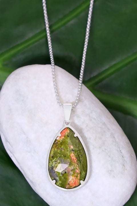 Unakite Pear Cut Pendant Necklace - SF