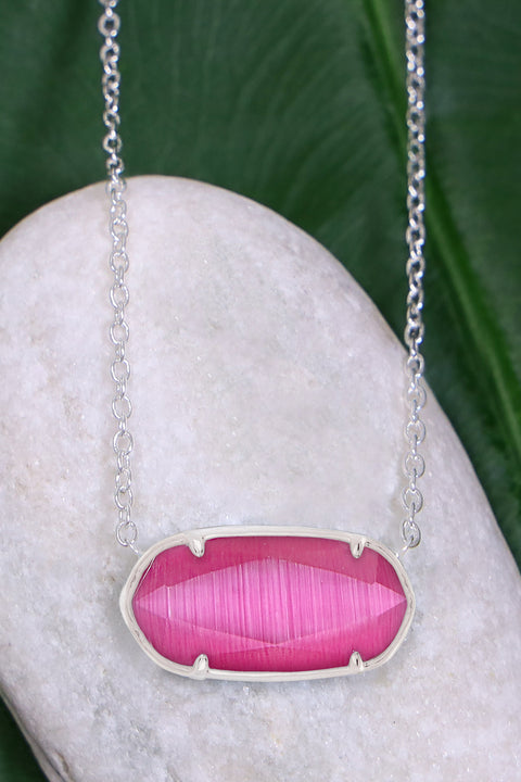 Pink Cat's Eye Pendant Necklace - SF