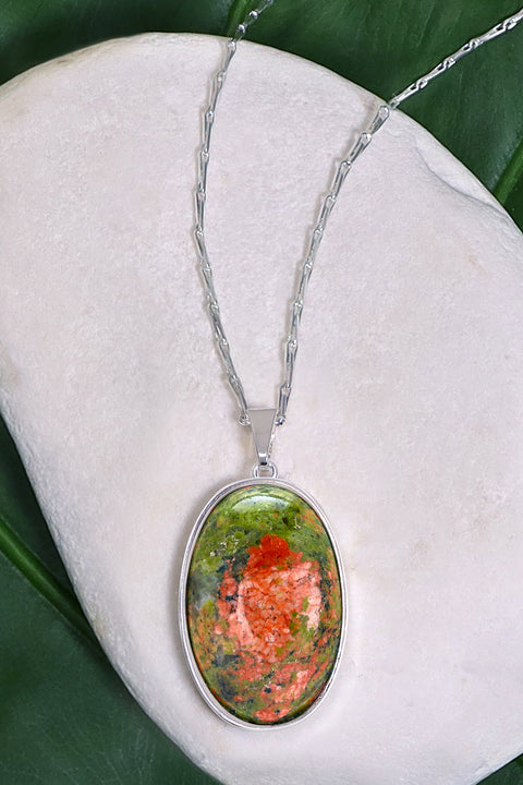 Unakite Cabochon Pendant Necklace - SF