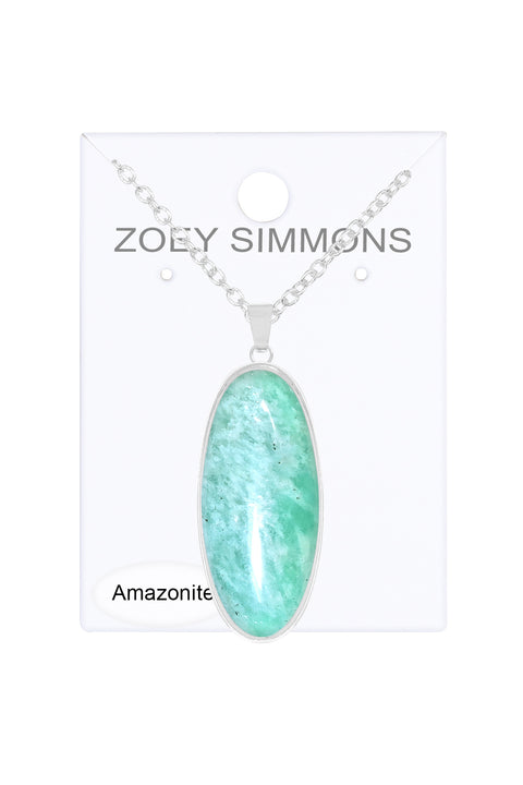 Amazonite Oval Pendant Necklace - SF