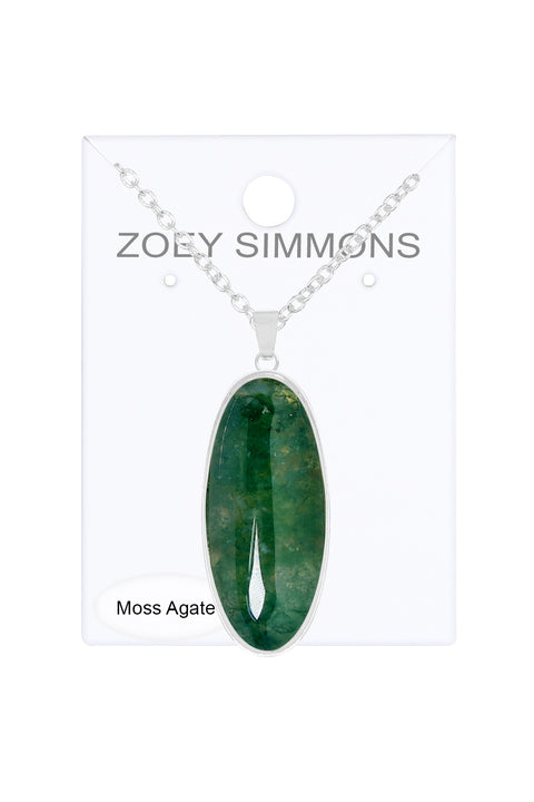 Moss Agate Oval Pendant Necklace - SF
