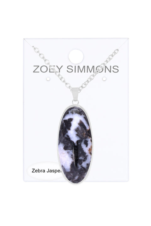 Zebra Jasper Oval Pendant Necklace - SF