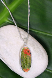 Unakite Oval Pendant Necklace - SF