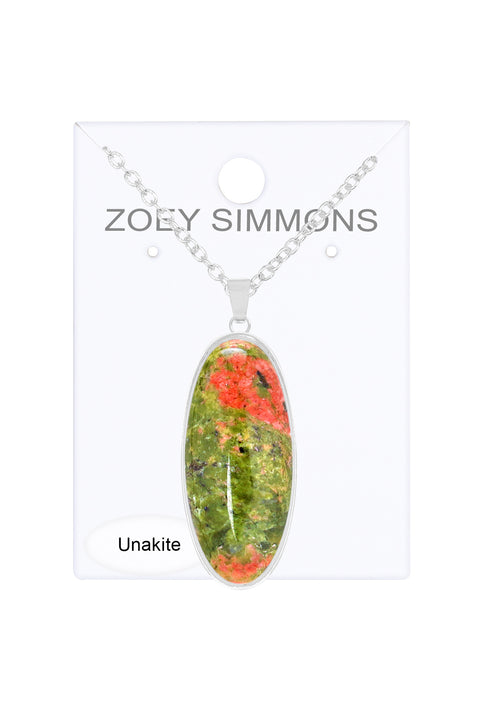 Unakite Oval Pendant Necklace - SF