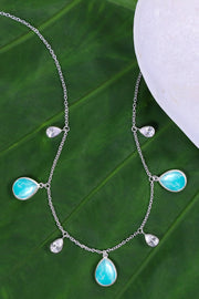 Blue Mother Of Pearl Station Necklace - SF