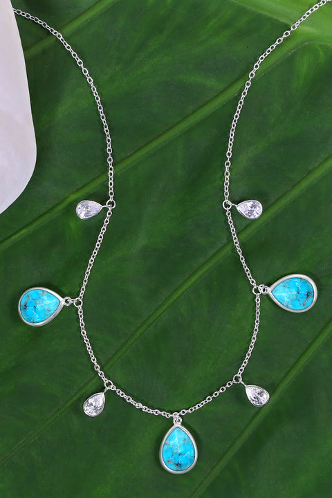 Turquoise With CZ Station Necklace - SF