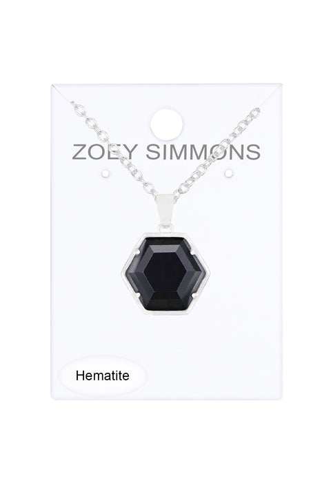 Hematite Hexagon Pendant Necklace - SF