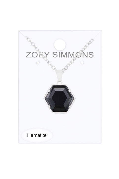 Hematite Hexagon Pendant Necklace - SF