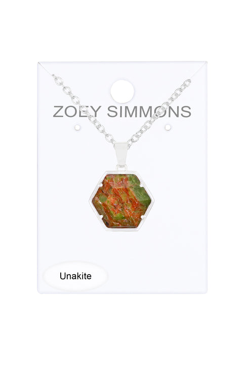 Unakite Hexagon Pendant Necklace - SF