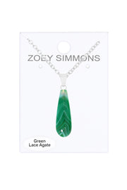 Green Lace Agate Teardrop Necklace - SF