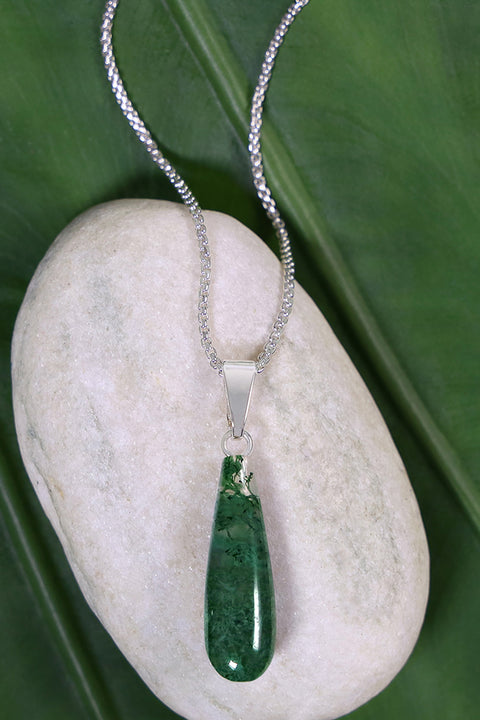 Moss Agate Teardrop Pendant Necklace - SF