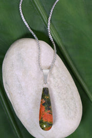 Unakite Teardrop Pendant Necklace - SF