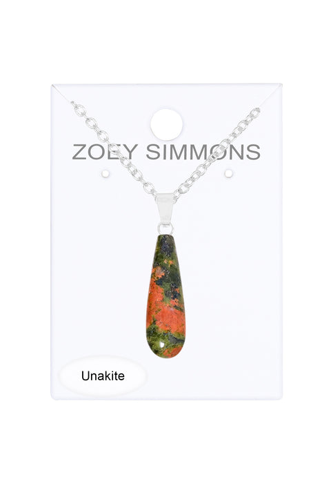 Unakite Teardrop Pendant Necklace - SF