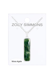 Moss Agate Rectangle Pendant Necklace - SF
