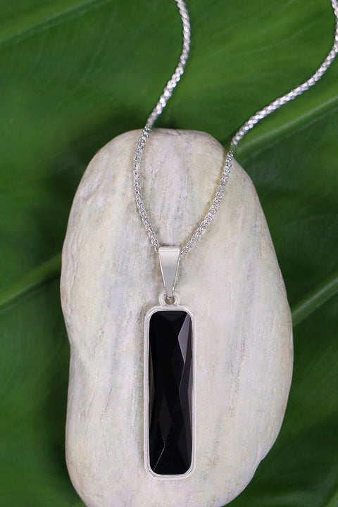 Black Onyx Rectangle Pendant Necklace - SF