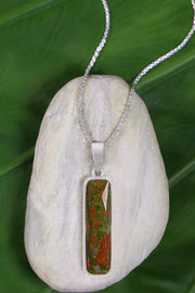 Unakite Rectangle Pendant Necklace - SF