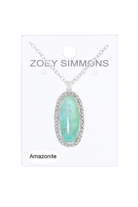 Amazonite Halo Pendant Necklace - SF