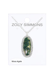 Moss Agate Halo Pendant Necklace - SF