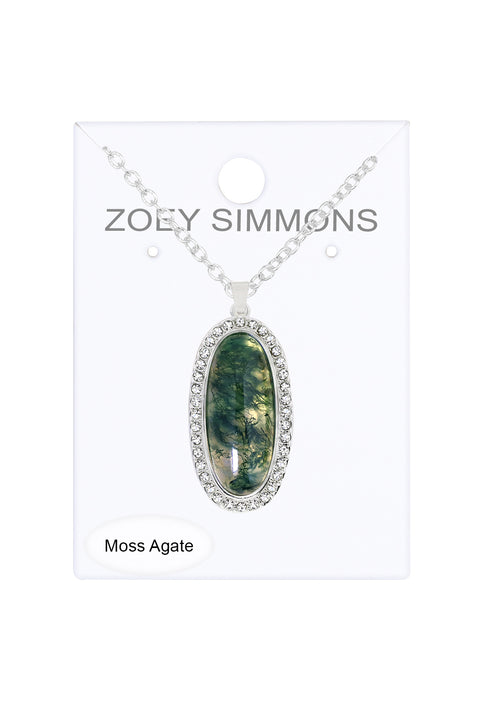 Moss Agate Halo Pendant Necklace - SF