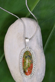 Unakite Halo Pendant Necklace - SF