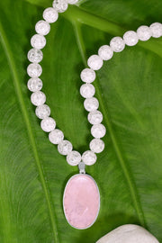 Crystal Quartz Beads Necklace With Rose Quartz Pendant - SF