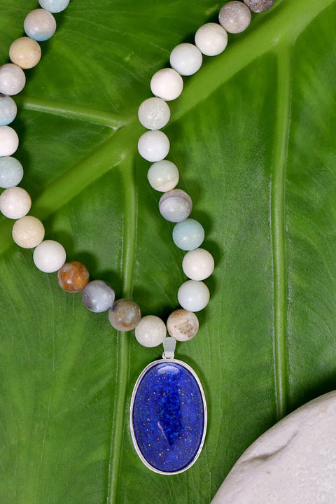 Amazonite Beads Necklace With Lapis Pendant - SF