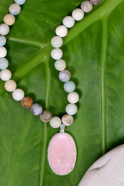 Amazonite Beads Necklace With Rose Quartz Pendant - SF