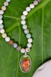 Amazonite Beads Necklace With Unakite Pendant - SF