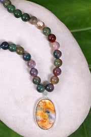 Mixed Jasper Beads Necklace With Crazy Lace Agate - SF