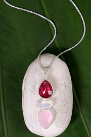 Raspberry Crystal & Rose Crystal Pendant Necklace - SF