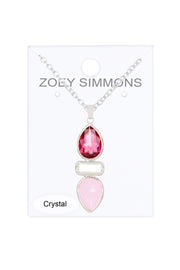 Raspberry Crystal & Rose Crystal Pendant Necklace - SF