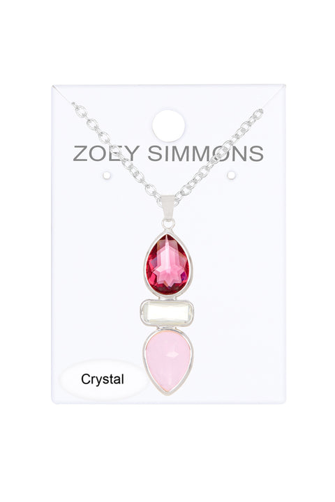 Raspberry Crystal & Rose Crystal Pendant Necklace - SF