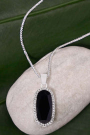 Black Onyx Halo Pendant Necklace - SF