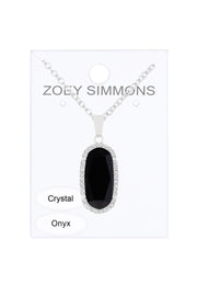 Black Onyx Halo Pendant Necklace - SF