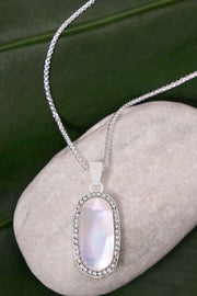 Mother Of Pearl Quartz Halo Pendant Necklace - SF