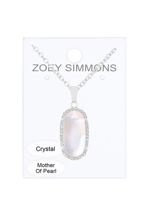 Mother Of Pearl Quartz Halo Pendant Necklace - SF