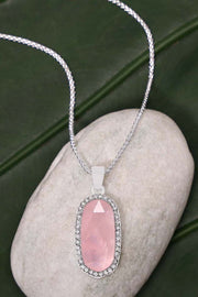 Rose Quartz Halo Pendant Necklace - SF