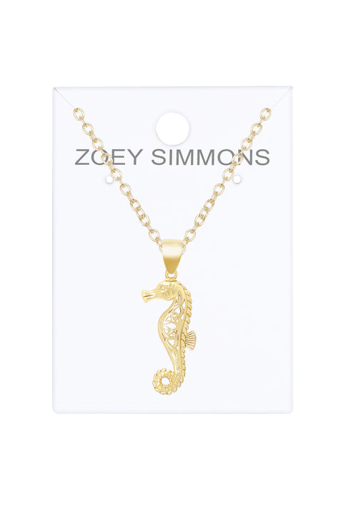 14k Gold Plated Sea Horse Pendant Necklace - GF