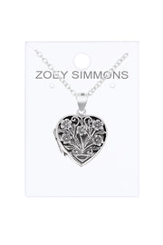 Sterling Silver Filigree Heart Locket Pendant Necklace - SS